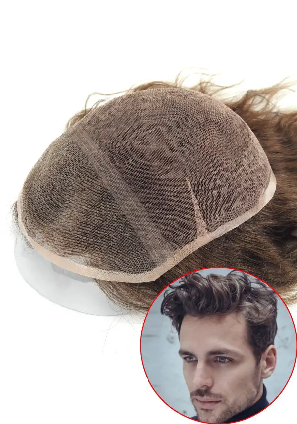 Prótesis capilar con encaje suizo para hombres
