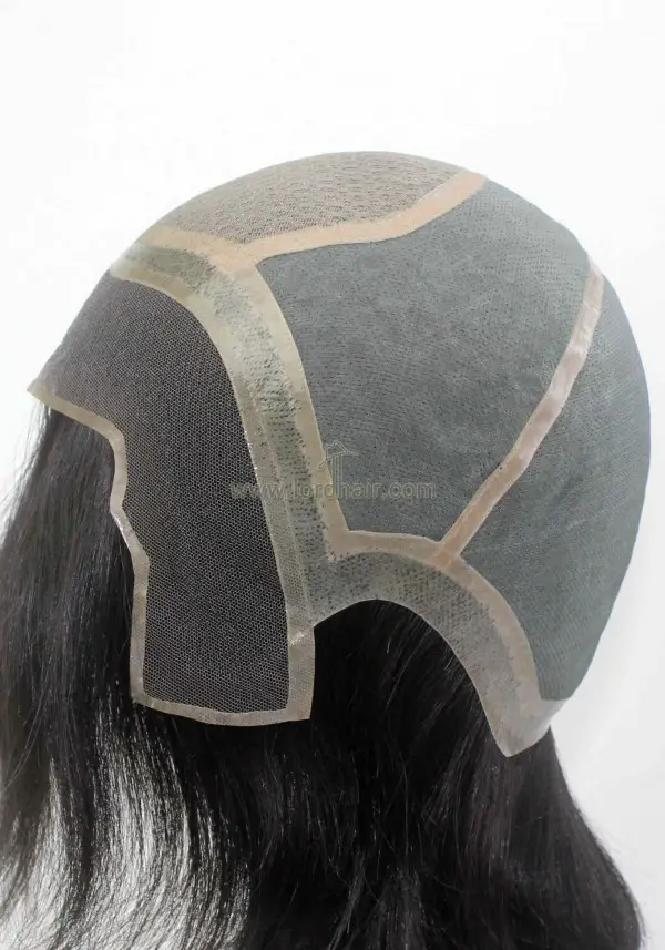 YJ714: Top de seda con perímetro de piel fina y reemplazo de cabello con encaje frontal